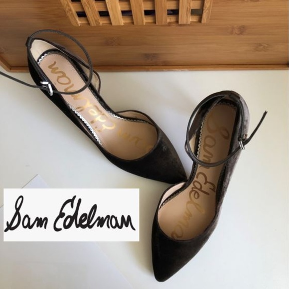 Sam Edelman Shoes - Sam Edelman Steel Grey Velvet Ankle Strap Pump